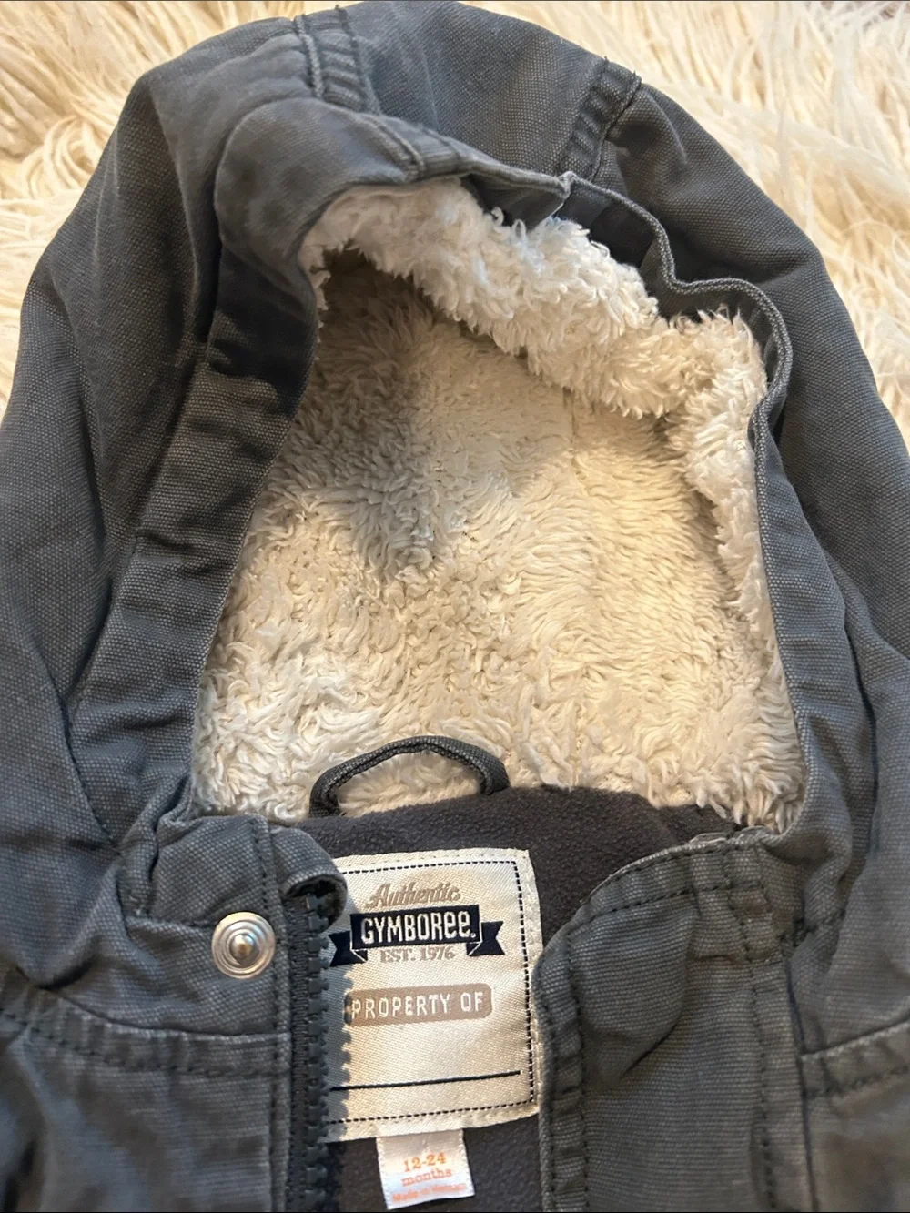 Boys 18-24 month Gymboree Hooded Winter Coat - Dark Gray with fuzzy hood lining